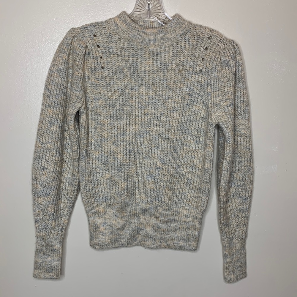 A NEW DAY Sweater Marled Gray & Peach Crewneck Full Dramatic Sleeves XS